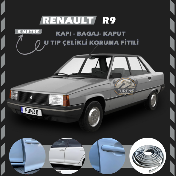 Renault R9 Oto Araç Kapı Koruma Fitili 5metre Parlak Gri Renk ürün görseli 1