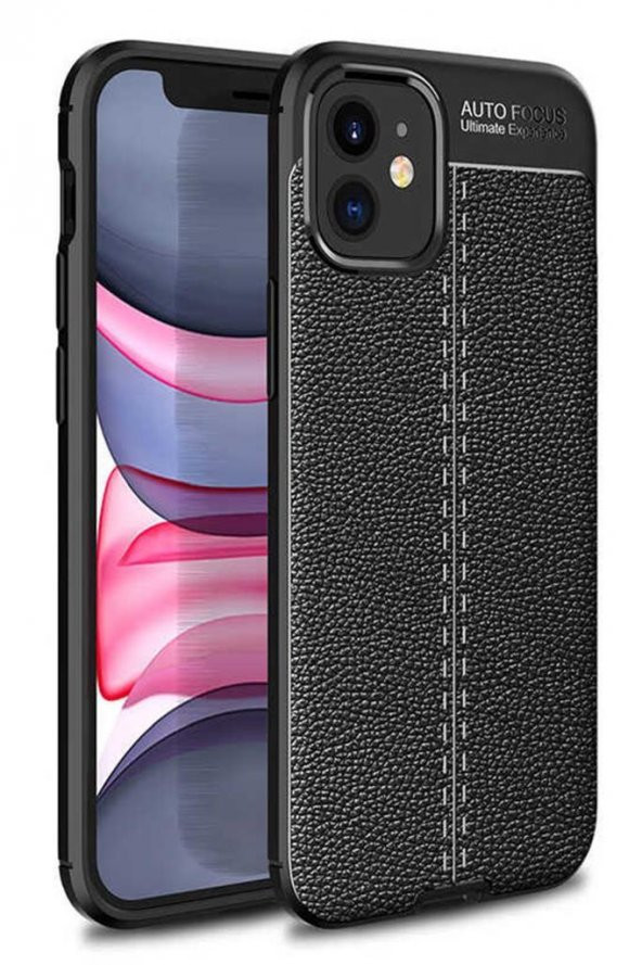iPhone 12 Kılıf Deri Desenli Kamera Korumalı Silikon ürün görseli 1
