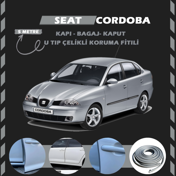Seat Cordoba Oto Araç Kapı Koruma Fitili 5metre Parlak Gri Renk ürün görseli 1