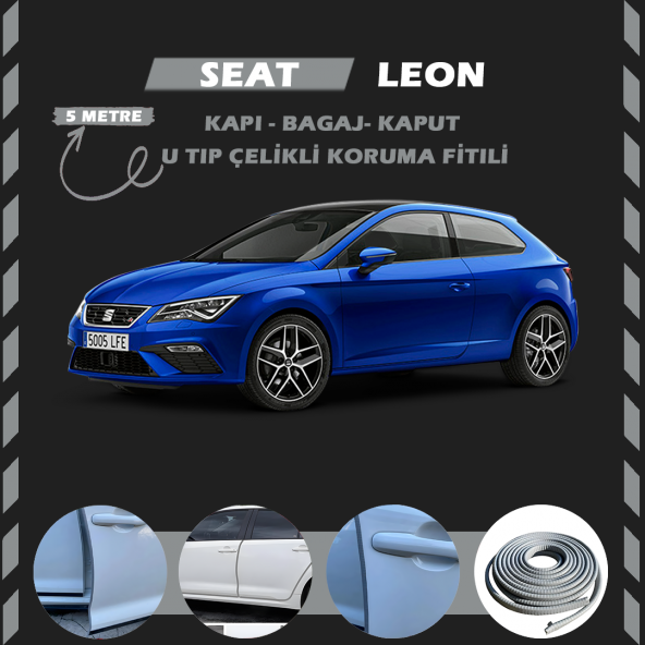 Seat Leon Oto Araç Kapı Koruma Fitili 5metre Parlak Gri Renk ürün görseli 1