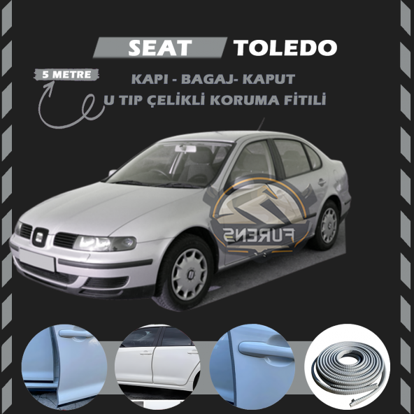 Seat Toledo Oto Araç Kapı Koruma Fitili 5metre Parlak Gri Renk ürün görseli 1