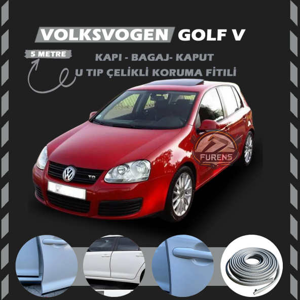Volksvogen Golf 5 Oto Araç Kapı Koruma Fitili 5metre Parlak Gri Renk ürün görseli 1