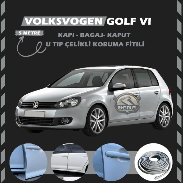 Volksvogen Golf 6 Oto Araç Kapı Koruma Fitili 5metre Parlak Gri Renk ürün görseli 1