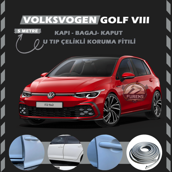 Volksvogen Golf 8 Oto Araç Kapı Koruma Fitili 5metre Parlak Gri Renk ürün görseli 1