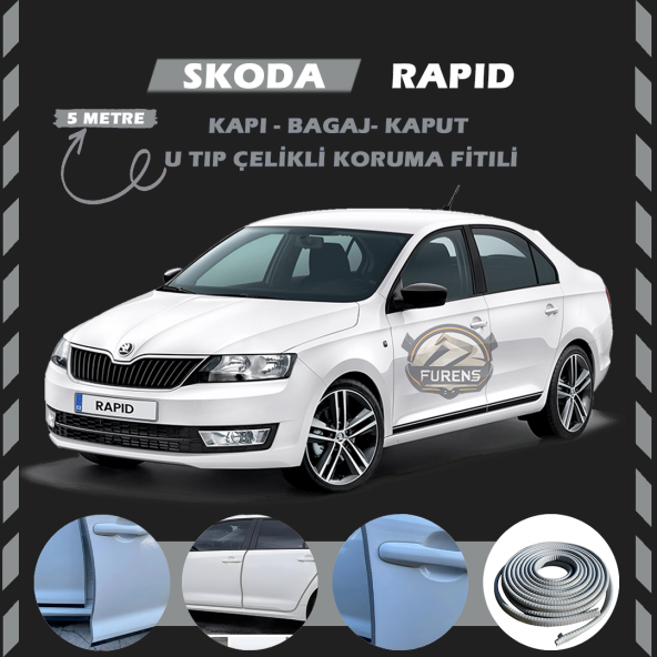 Skoda Rapid Oto Araç Kapı Koruma Fitili 5metre Parlak Gri Renk ürün görseli 1