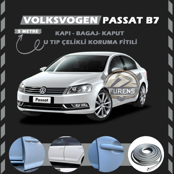 Volksvogen Passat B7 Oto Araç Kapı Koruma Fitili 5metre Parlak Gri Renk ürün görseli 1