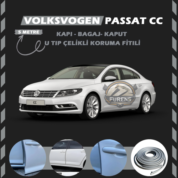 Volksvogen Passat cc Oto Araç Kapı Koruma Fitili 5metre Parlak Gri Renk ürün görseli 1