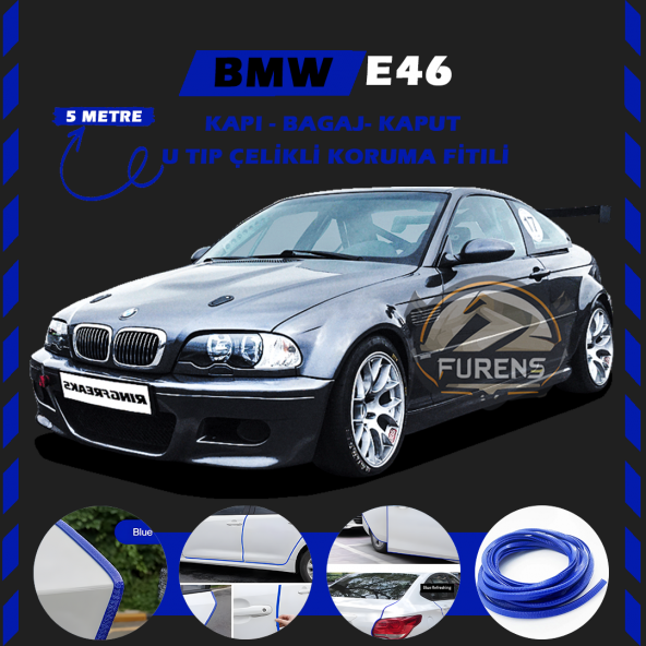 Bmw E46 Oto Araç Kapı Koruma Fitili 5metre Parlak Mavi Renk ürün görseli 1