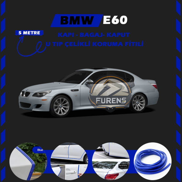 Bmw E60 Oto Araç Kapı Koruma Fitili 5metre Parlak Mavi Renk ürün görseli 1