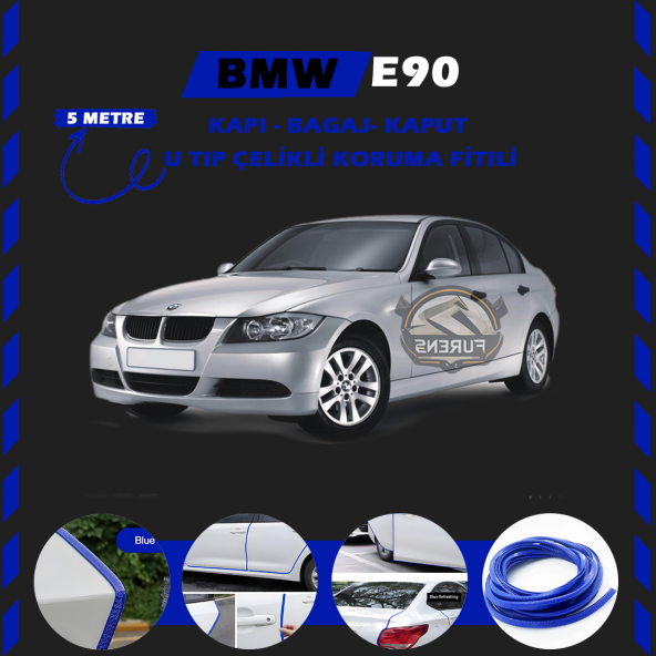 Bmw E90 Oto Araç Kapı Koruma Fitili 5metre Parlak Mavi Renk ürün görseli 1