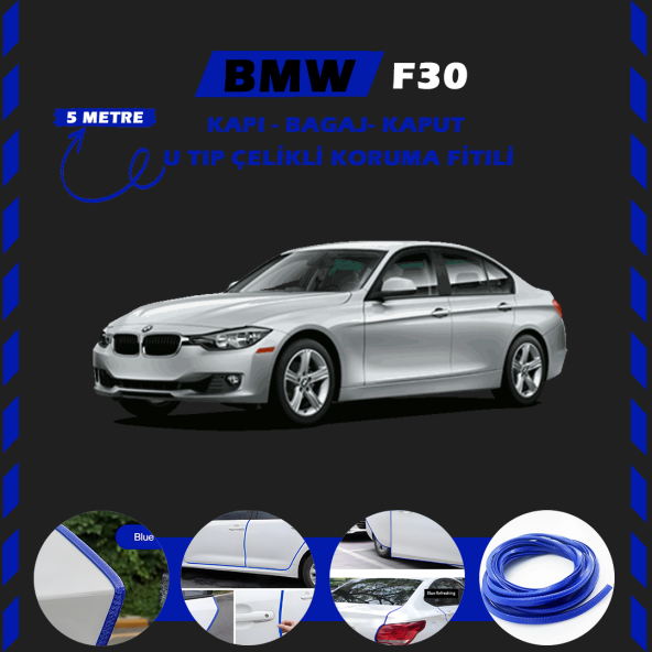 Bmw F30 Oto Araç Kapı Koruma Fitili 5metre Parlak Mavi Renk ürün görseli 1
