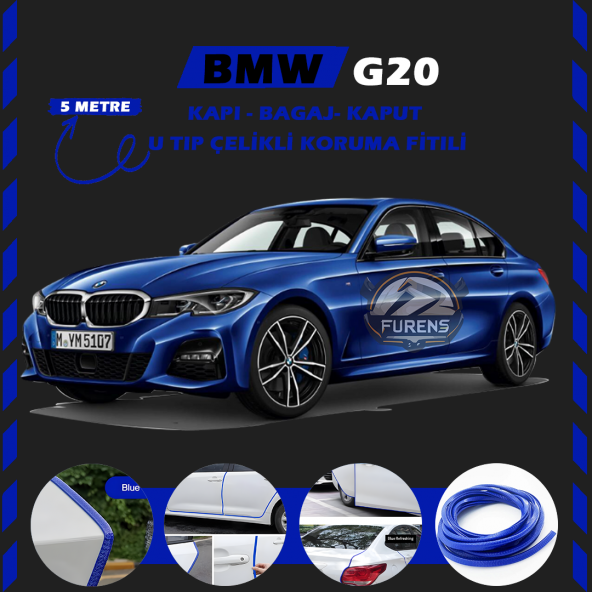 Bmw G20 Oto Araç Kapı Koruma Fitili 5metre Parlak Mavi Renk ürün görseli 1