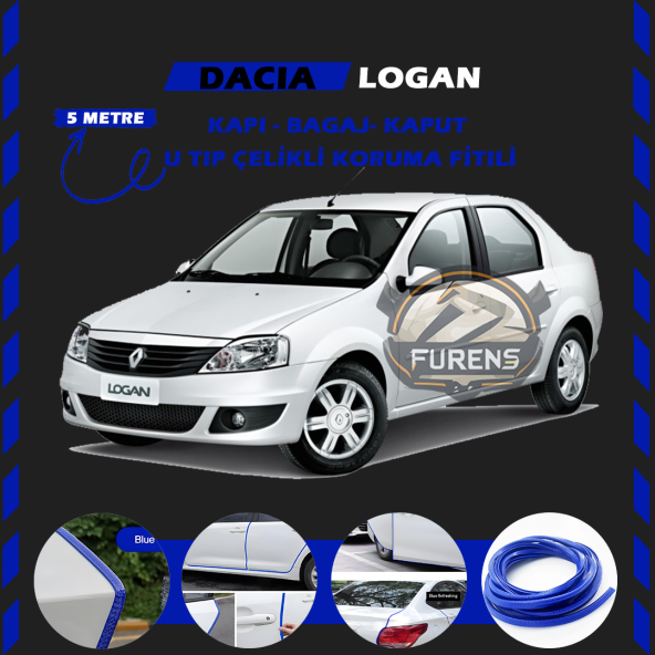 Dacia Logan Oto Araç Kapı Koruma Fitili 5metre Parlak Mavi Renk ürün görseli 1