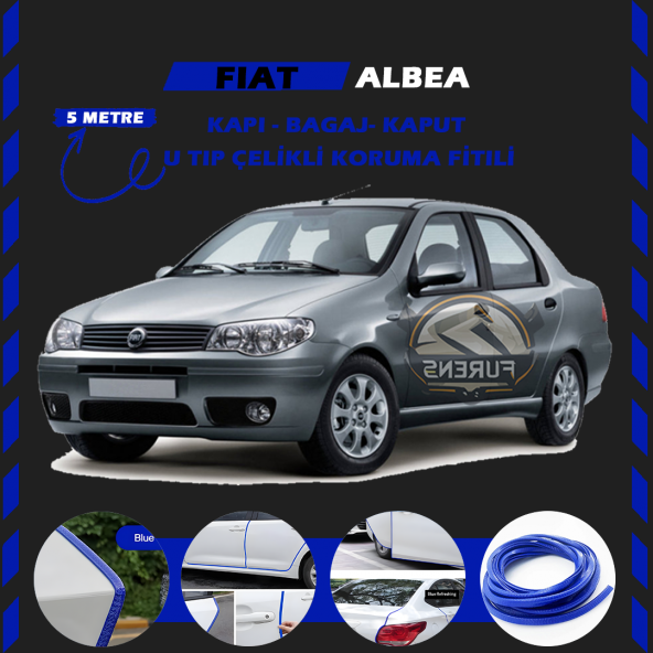Fiat Albea Oto Araç Kapı Koruma Fitili 5metre Parlak Mavi Renk ürün görseli 1