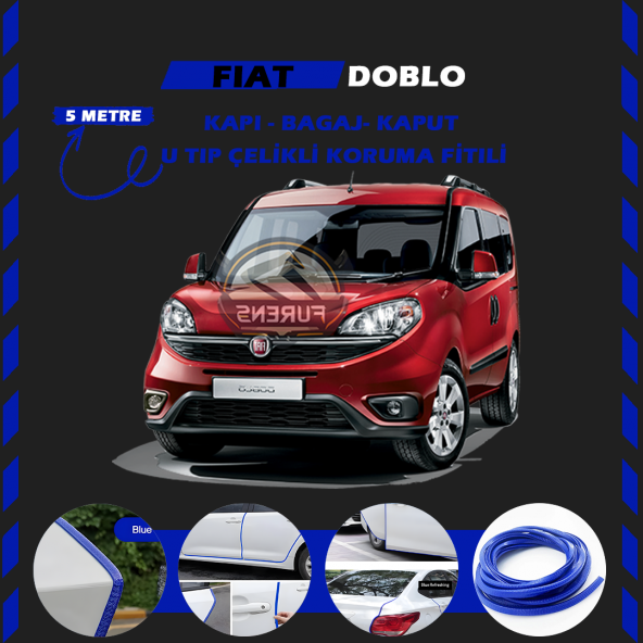 Fiat Doblo Oto Araç Kapı Koruma Fitili 5metre Parlak Mavi Renk ürün görseli 1