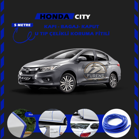 Honda City Oto Araç Kapı Koruma Fitili 5metre Parlak Mavi Renk ürün görseli 1
