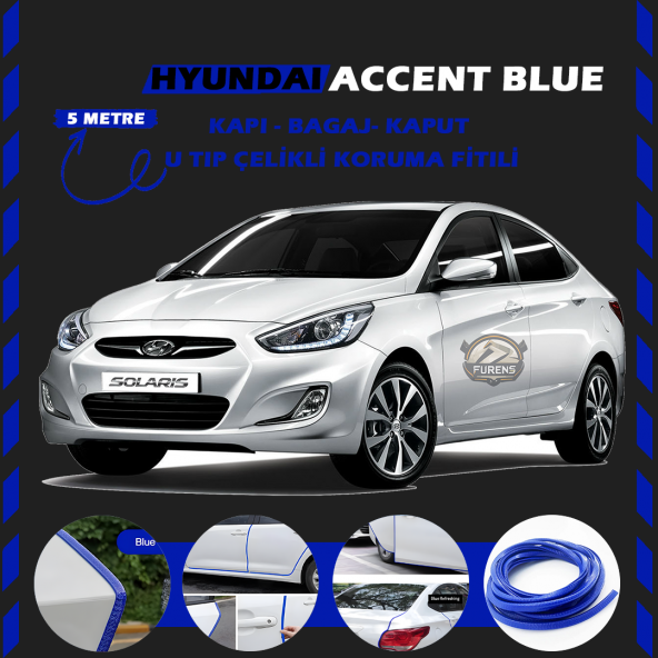 Hyunda Accent Blue Oto Araç Kapı Koruma Fitili 5metre Parlak Mavi Renk ürün görseli 1