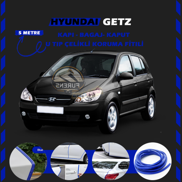 Hyundai Getz Oto Araç Kapı Koruma Fitili 5metre Parlak Mavi Renk ürün görseli 1