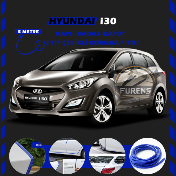 Hyundai İ30 Oto Araç Kapı Koruma Fitili 5metre Parlak Mavi Renk ürün görseli 1
