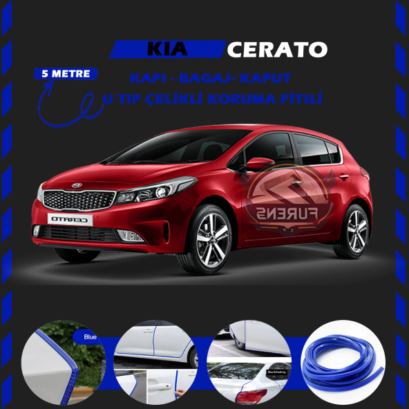 Kia Cerato Oto Araç Kapı Koruma Fitili 5metre Parlak Mavi Renk ürün görseli 1