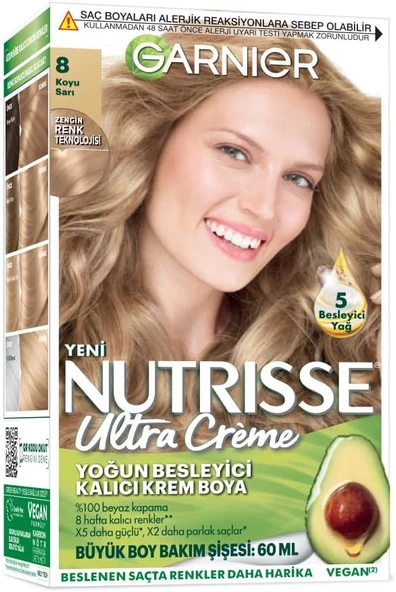 Garnier Nutrisse Yoğun Besleyici Kalıcı Krem Saç Boyası 8 Koyu Sarı ürün görseli 1