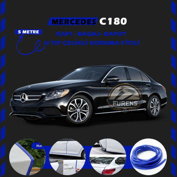 Mercedes C180 Oto Araç Kapı Koruma Fitili 5metre Parlak Mavi Renk ürün görseli 1