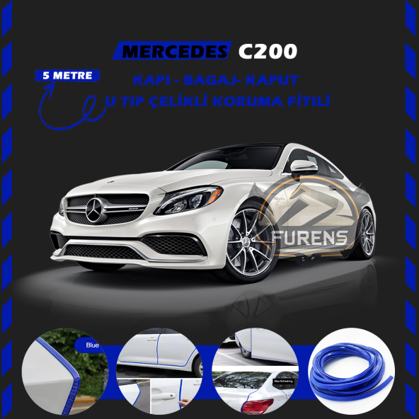 Mercedes C200 Oto Araç Kapı Koruma Fitili 5metre Parlak Mavi Renk ürün görseli 1