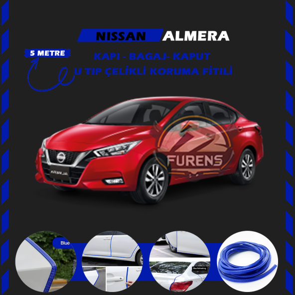 Nissan Almera Oto Araç Kapı Koruma Fitili 5metre Parlak Mavi Renk ürün görseli 1