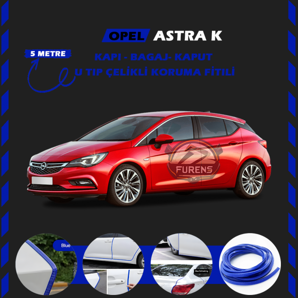 Opel Astra K Oto Araç Kapı Koruma Fitili 5metre Parlak Mavi Renk ürün görseli 1