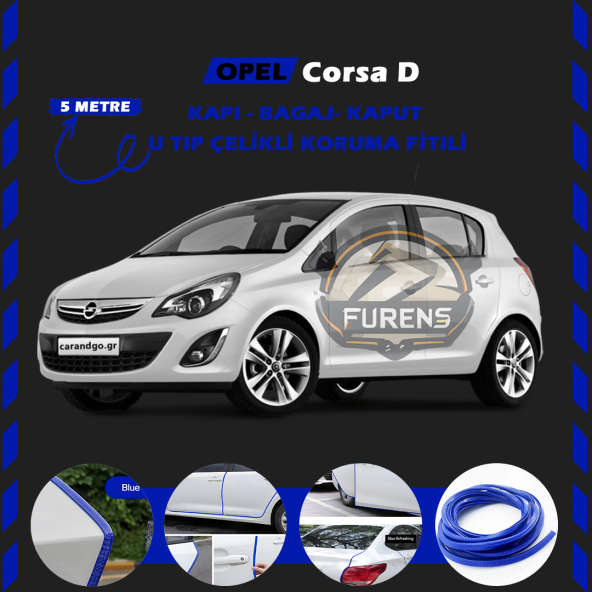 Opel Corsa D Oto Araç Kapı Koruma Fitili 5metre Parlak Mavi Renk ürün görseli 1