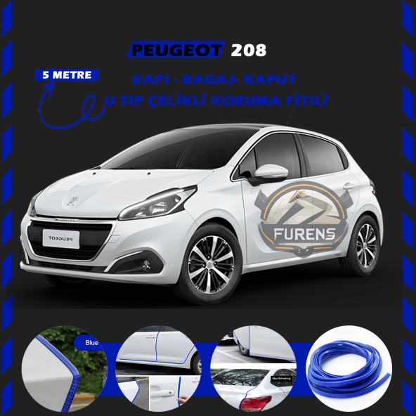 Peugeot 208 Oto Araç Kapı Koruma Fitili 5metre Parlak Mavi Renk ürün görseli 1