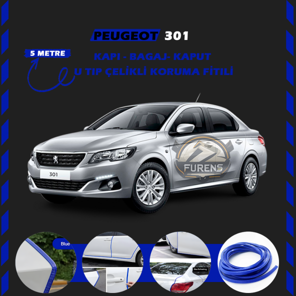 Peugeot 301 Oto Araç Kapı Koruma Fitili 5metre Parlak Mavi Renk ürün görseli 1