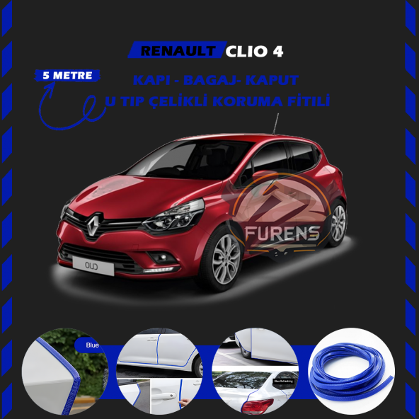 Renault Clio 4 Oto Araç Kapı Koruma Fitili 5metre Parlak Mavi Renk ürün görseli 1
