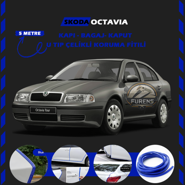 Skoda Octavia Oto Araç Kapı Koruma Fitili 5metre Parlak Mavi Renk ürün görseli 1