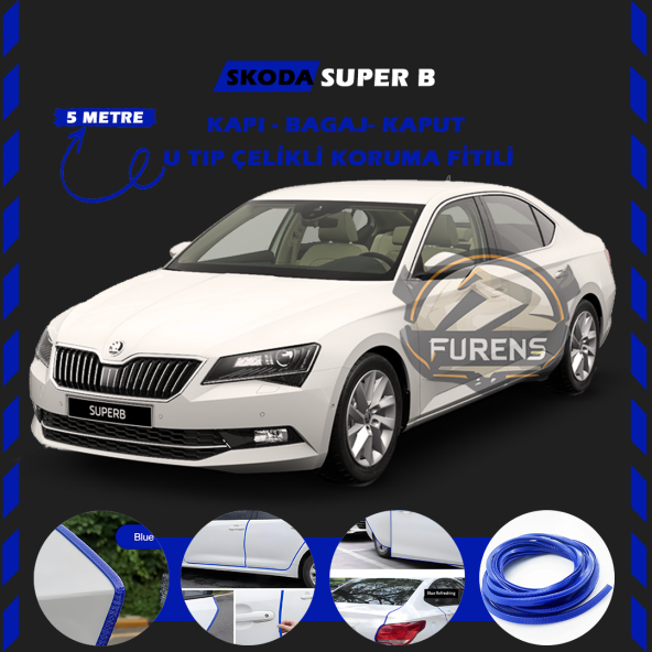 Skoda SuperB Oto Araç Kapı Koruma Fitili 5metre Parlak Mavi Renk ürün görseli 1