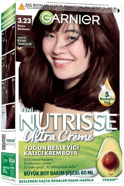 Garnier Nutrisse Yoğun Besleyici Kalıcı Krem Saç Boyası 3.23 Koyu Kestane ürün görseli 1