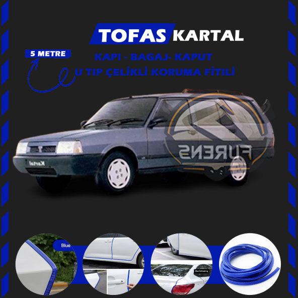 Tofaş Kartal Oto Araç Kapı Koruma Fitili 5metre Parlak Mavi Renk ürün görseli 1