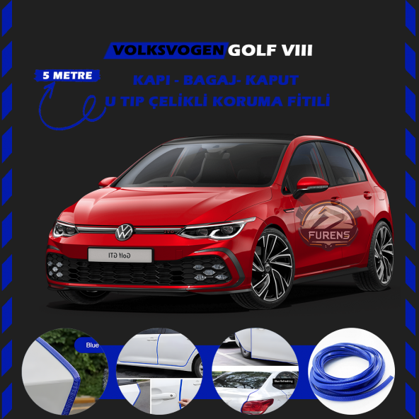 Volksvogen Golf 8 Oto Araç Kapı Koruma Fitili 5metre Parlak Mavi Renk ürün görseli 1