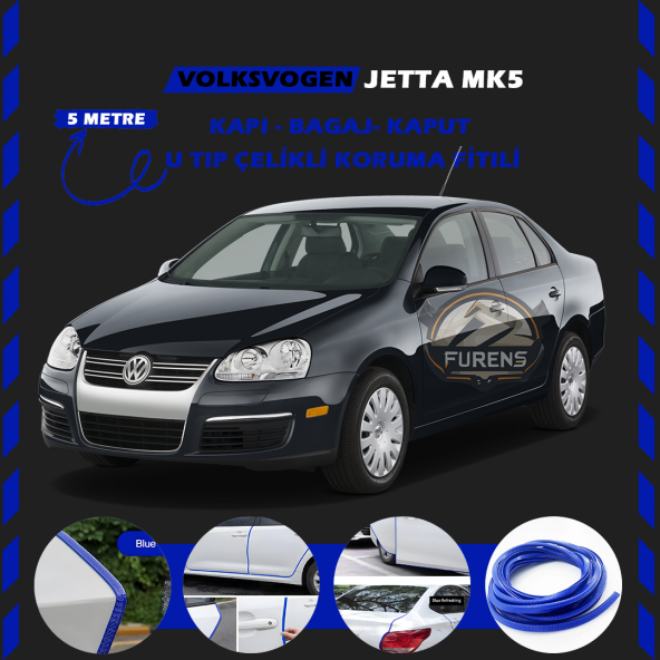 Volksvogen Jetta Mk5 Oto Araç Kapı Koruma Fitili 5metre Parlak Mavi Renk ürün görseli 1