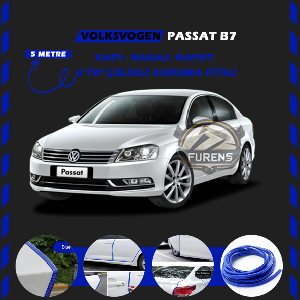Volksvogen Passat B7 Oto Araç Kapı Koruma Fitili 5metre Parlak Mavi Renk ürün görseli 1