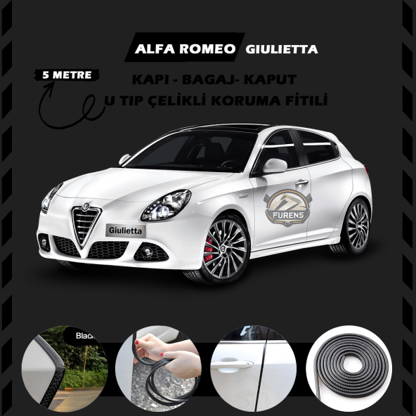 Alfa Romeo Giulietta Oto Araç Kapı Koruma Fitili 5metre Parlak Siyah Renk ürün görseli 1