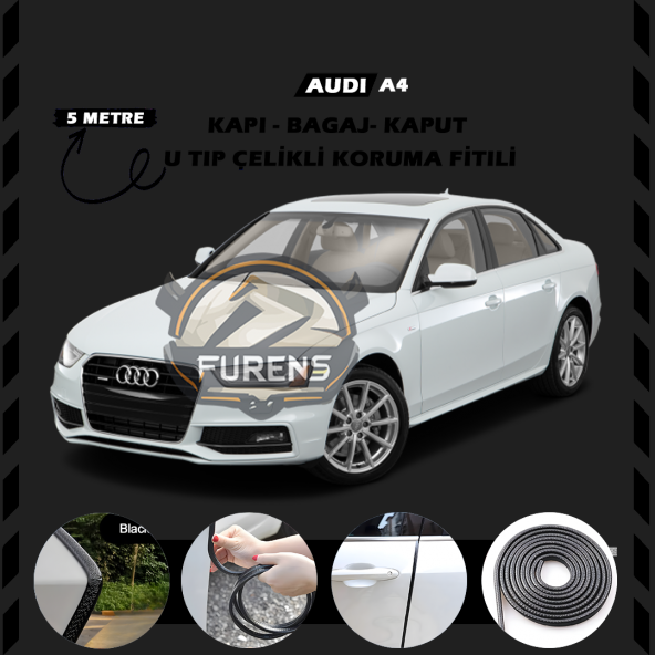 Audi A4 Oto Araç Kapı Koruma Fitili 5metre Parlak Siyah Renk ürün görseli 1