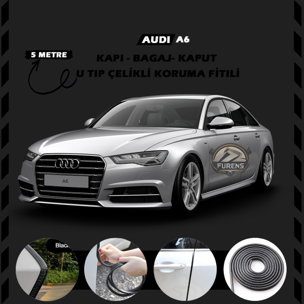 Audi A6  Oto Araç Kapı Koruma Fitili 5metre Parlak Siyah Renk ürün görseli 1