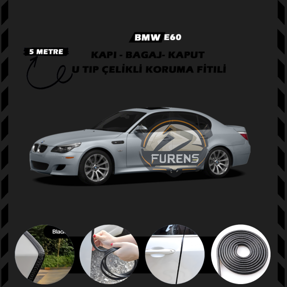 Bmw E60 Oto Araç Kapı Koruma Fitili 5metre Parlak Siyah Renk ürün görseli 1