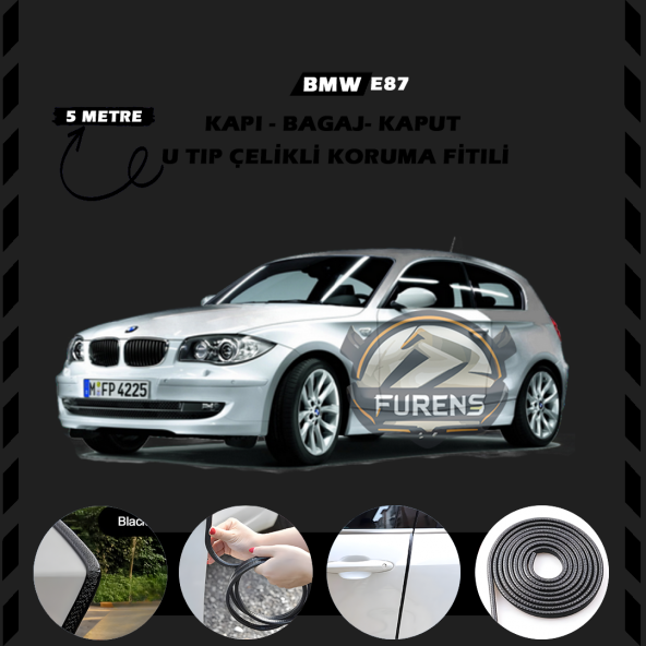 Bmw E87 Oto Araç Kapı Koruma Fitili 5metre Parlak Siyah Renk ürün görseli 1