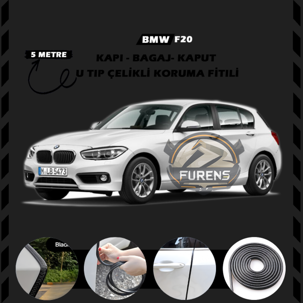 Bmw F20 Oto Araç Kapı Koruma Fitili 5metre Parlak Siyah Renk ürün görseli 1