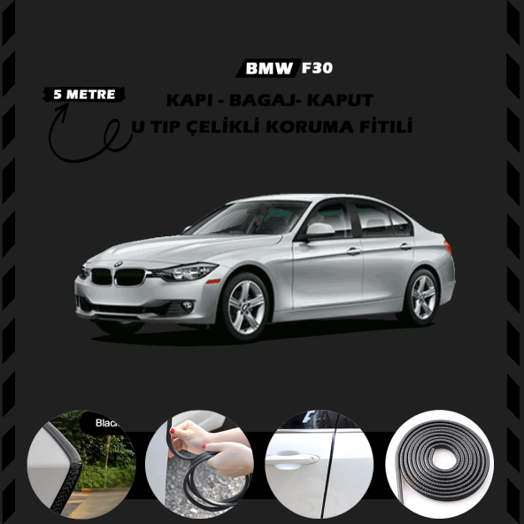 Bmw F30 Oto Araç Kapı Koruma Fitili 5metre Parlak Siyah Renk ürün görseli 1