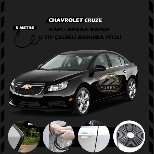 Chevrolet Oto Araç Kapı Koruma Fitili 5metre Parlak Siyah Renk ürün görseli 1