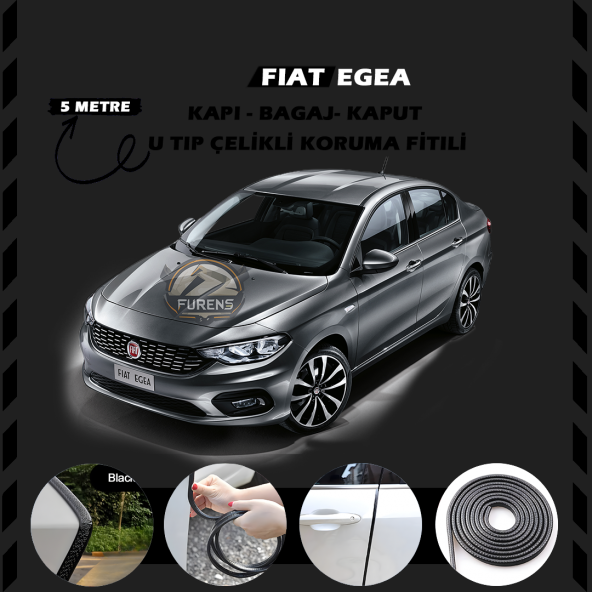 Fiat Egea Oto Araç Kapı Koruma Fitili 5metre Parlak Siyah Renk ürün görseli 1