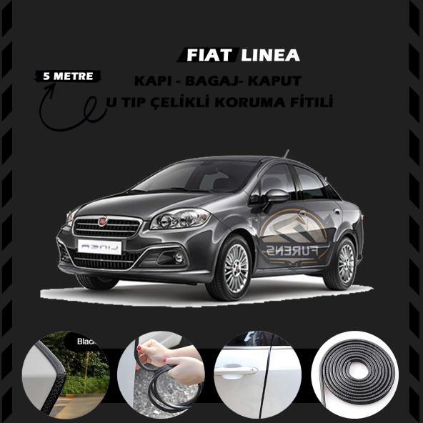 Fiat Linea Oto Araç Kapı Koruma Fitili 5metre Parlak Siyah Renk ürün görseli 1